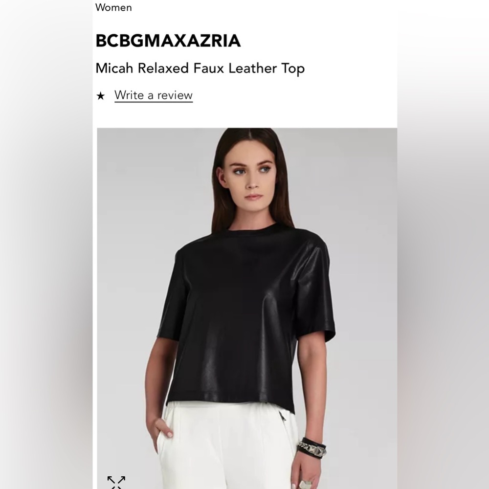 BCBGMaxAzria Black Micah Relaxed Faux Leather Top